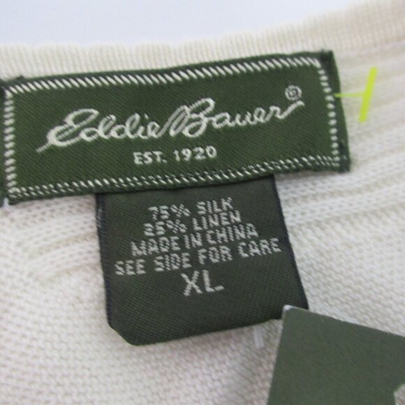 Eddie Bauer Sweater Vest Women's XL Pointelle White Silk Sleeveless Deep V-Neck - Picture 11 of 15